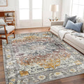 Area Rug 9x12 Washable Taupe Vintage Traditional Mat Distressed Indoor Foldable by CHAMPLANT