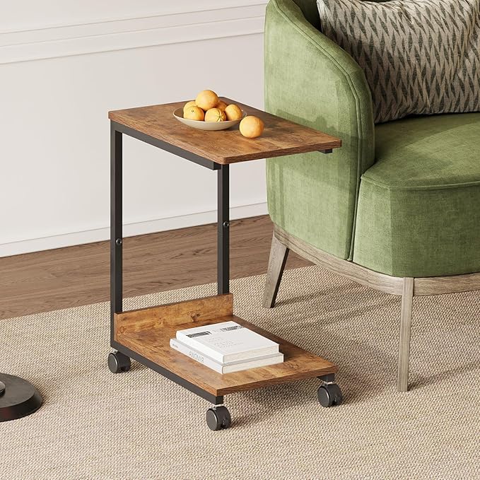 Side Table, C Table with 2-Tier Storage Shelf, End Table TV Tray with Metal - Image 5
