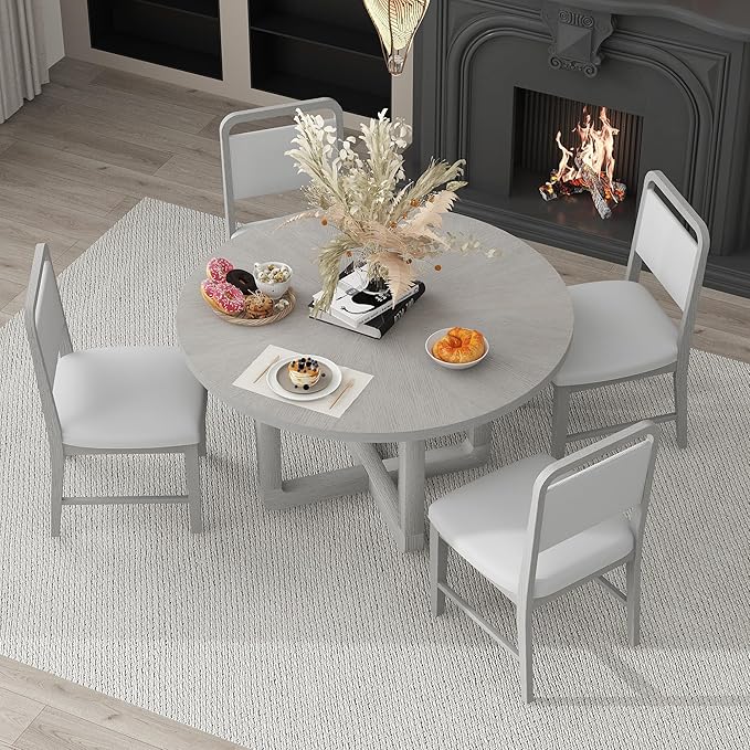 Merax 5-Piece Retro Dining Set, Round Table Top - Image 2