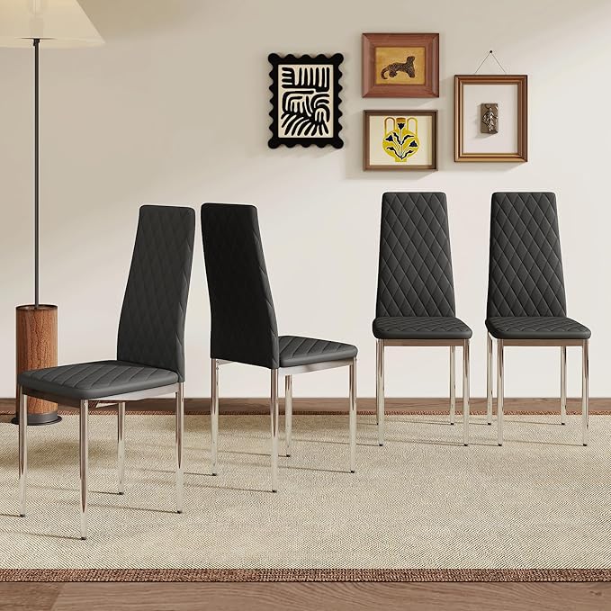 JT Modern Minimalist Dining Chair Fireproof Leather Sprayed Metal Pipe Diamond by JT