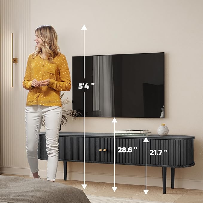 WERMO 71’’ Black TV Stand with Storage and Shelves - Image 4