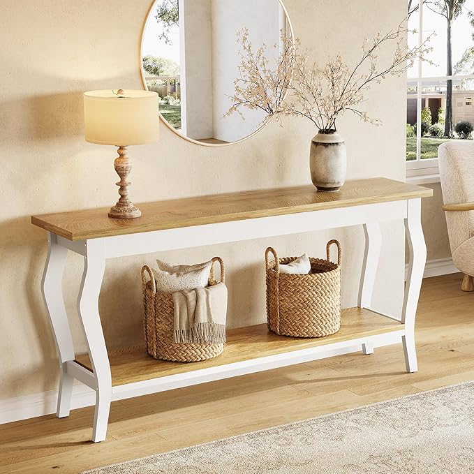 LITTLE TREE 70.9 Inches Long Console Table, 2-Tier Vintage Wooden Sofa Table - Image 3