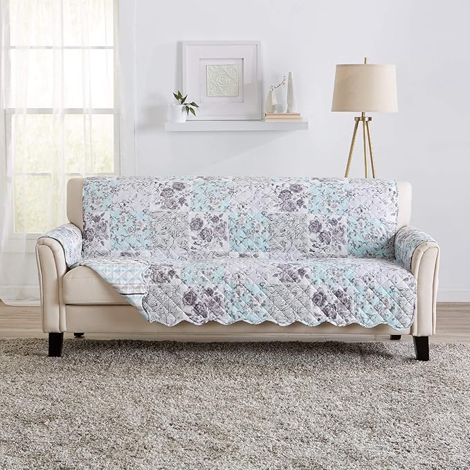 Reversible Floral Patchwork Furniture Protector Scalloped Edge Stain Resistant by GreatBayHome