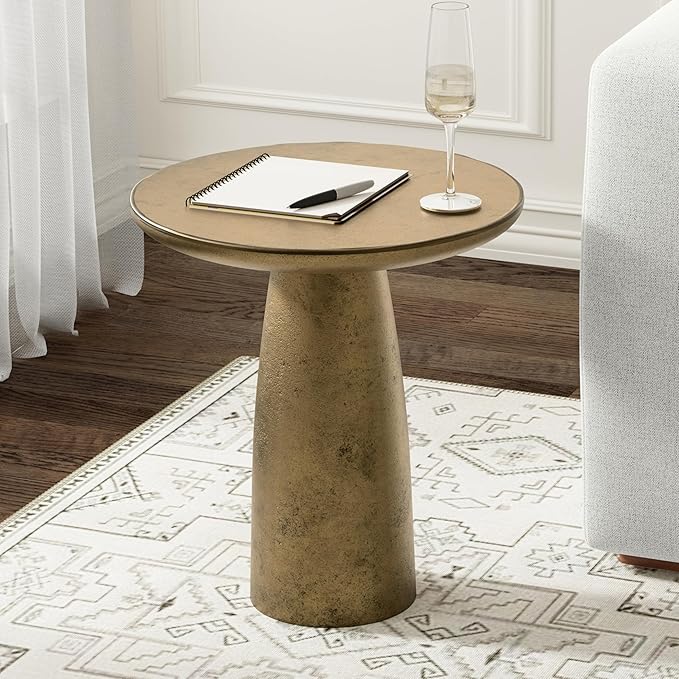 SIMPLIHOME Dominique Metal Table in Antique Brass, 18-inch Round, 19.75-inch - Image 2