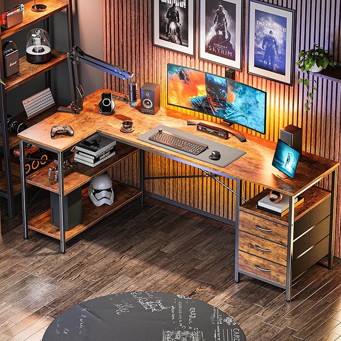 Huuger L Shaped Desk with Power Outlets, 63 Inch Reversible Computer Desk with - Image 8