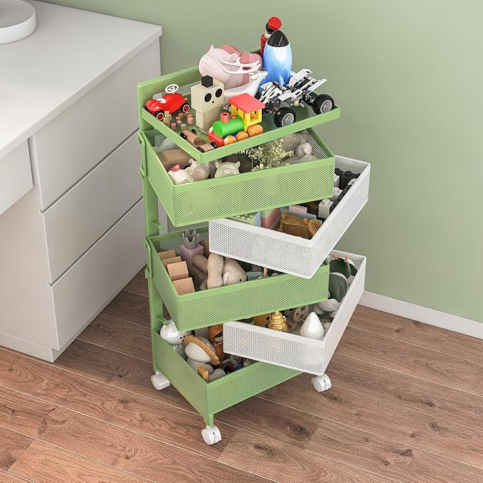 Rotating Kitchen Storage Rack No Assembly, Fruit Basket, Bathroom Storage Cart - Image 8