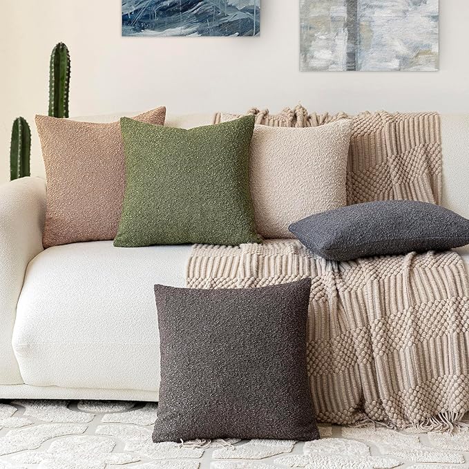 Foindtower Pack of 2 Modern Textured Boucle Throw Pillow Covers Accent Solid - Image 7