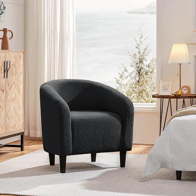 Yaheetech Accent Barrel Chair, Boucle Fabric Club Chair, Furry Sherpa Elegant - Image 6