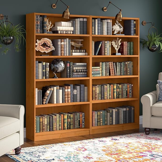 Bush Furniture Universal Tall 5 Shelf Bookcase in Natural Cherry - Image 4