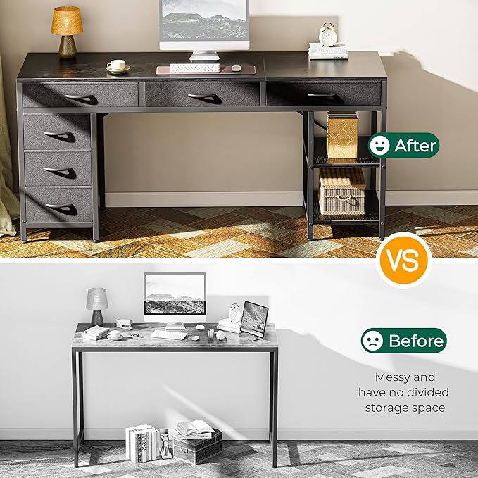 Huuger Computer Desk with 6 Drawers, 63 Inch Office Desk with Shelves, - Image 6