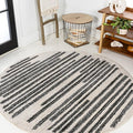 JONATHAN Y Khalil Modern Berber Stripe Cream/Black 9' Round Indoor Area Rug by JONATHANY
