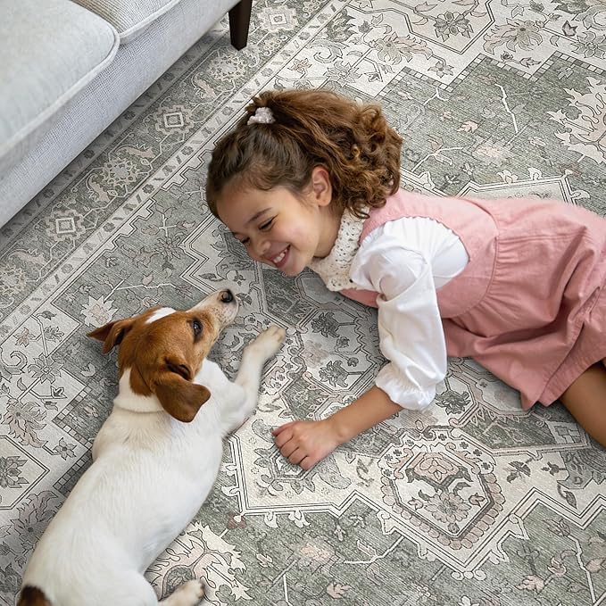 GENIMO 5x8 Area Rugs for Living Room, Machine Washable Low Pile Rugs, Chenille - Image 3