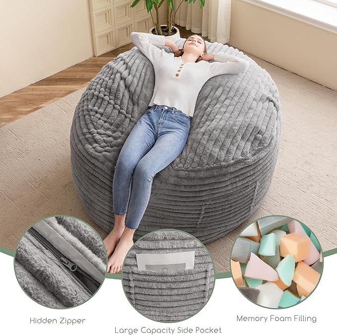 Giant Bean Bag Chair Bed for Adults, Convertible Beanbag Folds from Lazy Chair - Image 4