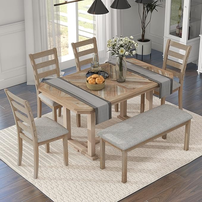 Merax 6-Piece Rubber Wood Dining Table Set by Merax