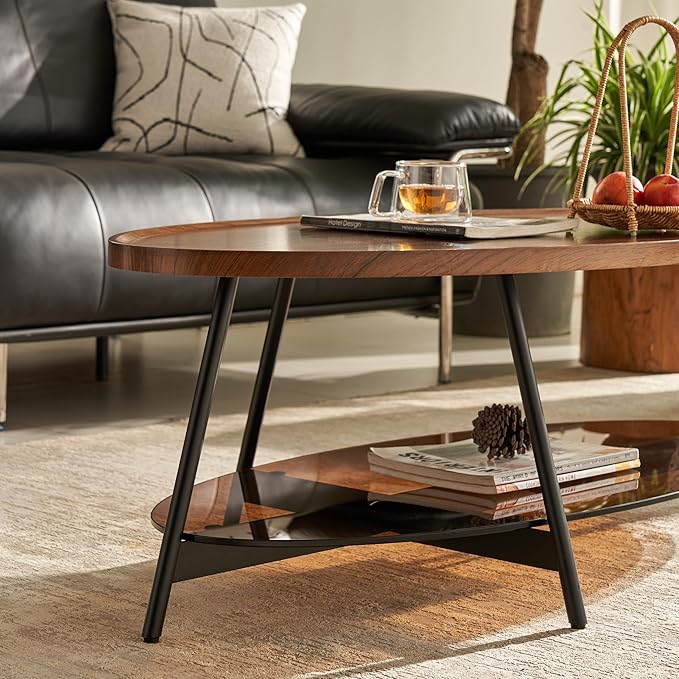 Shrine Glass Coffee Table, Glass and Wood Table, 43.3" D x 21.6" W x 15.7" H - Image 9