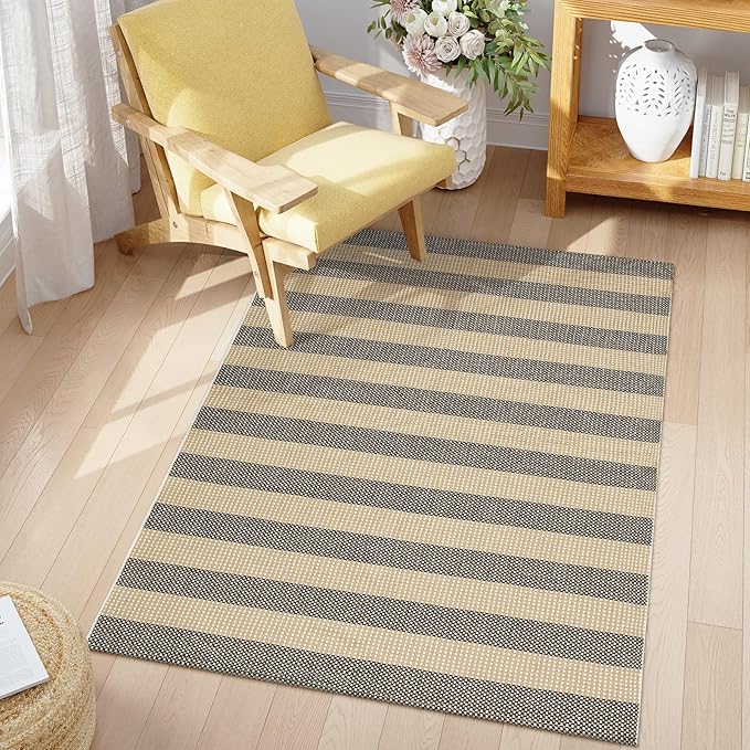 OJIA Washable Outdoor Rug 4'x6', Cotton Woven Outdoor Patio Rug Tan Front Porch - Image 6