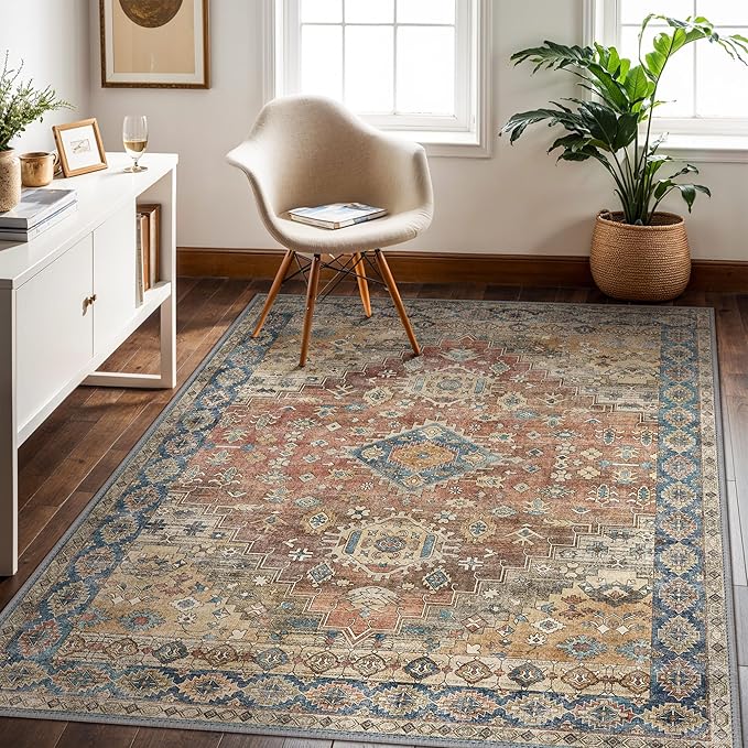 GENIMO 3x5 Area Rugs for Living Room, Machine Washable Non Slip Vintage Rugs - Image 3