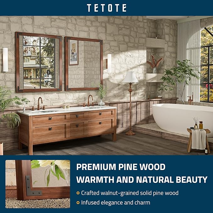 TETOTE 30 x 36 Walnut Wooden Mirror - Image 2