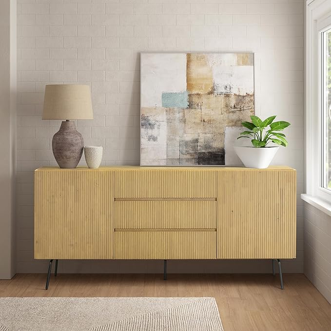 NTC Veil Modern Sideboard with 4 Doors, Buffet Cabinet with Vertical Groove by NTC