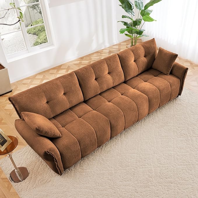 Modern Chenille Fabric 3-Seat Sofa w/ 2 Pillows, Premium Upholstery Living Room - Image 3