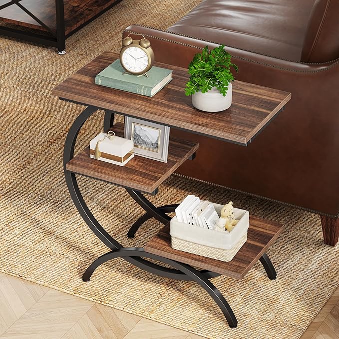 Tribesigns C-Shaped End Table, Industrial 3-Tier Small Side Table by Tribesigns