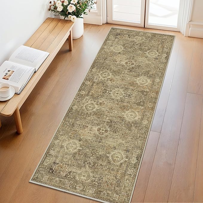 GENIMO 2X5 Hallway Runner Rug, Machine Washable Non Slip Vintage Floral by GENIMO