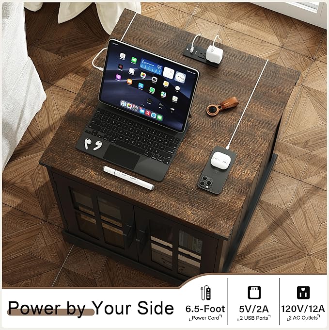 ChooChoo Rustic End Table, Square Bedside Table - Image 3