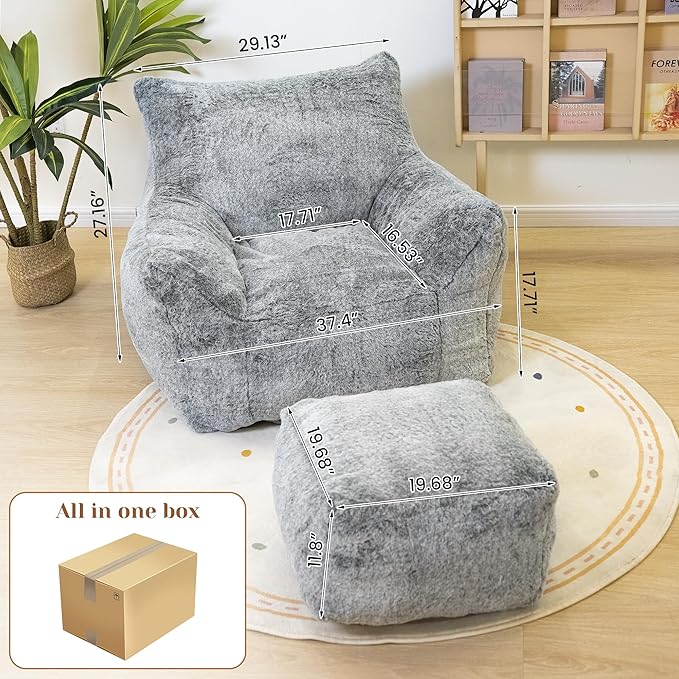 Bean Bag Chair with Ottoman, Armrest Bean Bag Chairs with Filler, Ultra Soft - Image 2