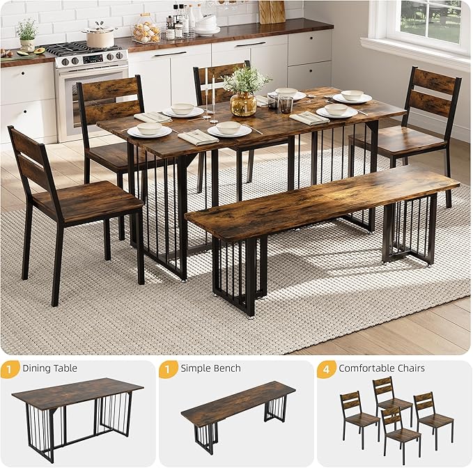 DWVO 63 Inch Dining Table Set for 6-8 People 6-Piece Large Kitchen Table Set - Image 5