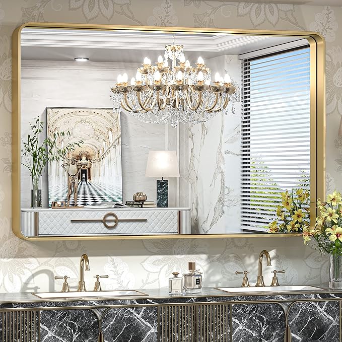 TokeShimi 55 x 36 Inch Brushed Gold Bathroom Mirror by RefinedBathroomAccessories