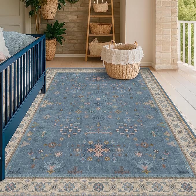 5x7 Rug for Living Room, Boho 5 x 7 Area Rugs Colorful Blue Modern Eclectic - Image 3