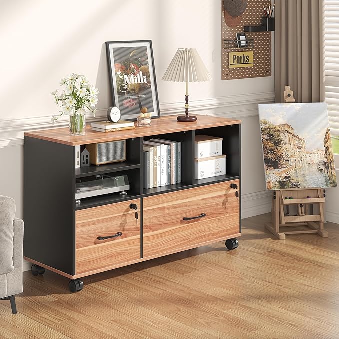 2 Drawer Wood Mobile Large Lateral File Cabinet - Image 8