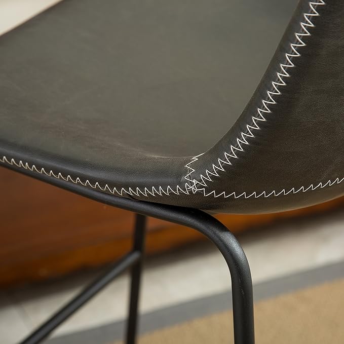 Roundhill Furniture Lotusville Vintage PU Leather Bar Stools, Antique Gray - Image 9