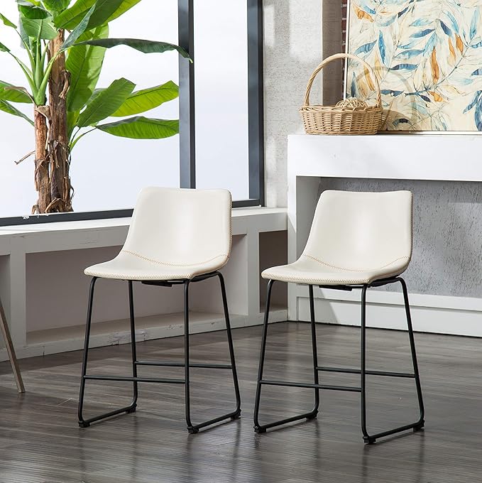 Roundhill Furniture PC185WH Lotusville Vintage PU Leather Counter Height Stools - Image 3