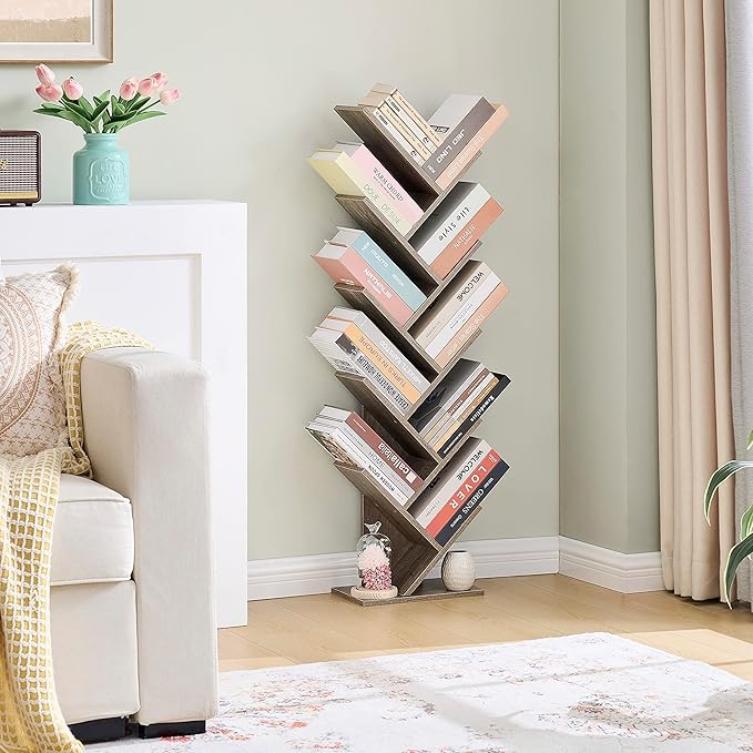 Hoctieon 10 Tier Tree Bookshelf, 10 Shelf Bookcase, Free Standing Tree Bookcase - Image 4