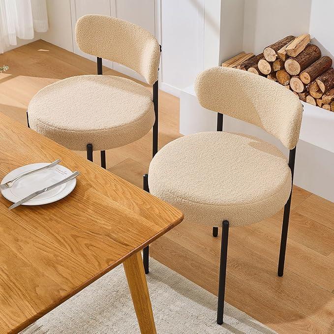 Dining Chairs Set of 6, Curved Backrest Upholstered Dining Room Chairs - Image 8