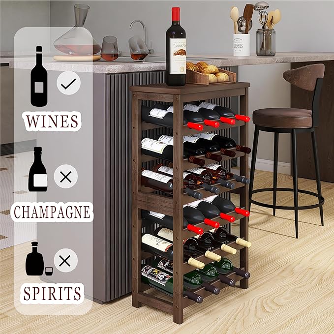 24-Bottle Wine Rack, 6 Tier Bamboo Wine Display Storage Shelves - Image 4