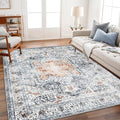 Area Rug 10x14 Washable Orange Gray Vintage Traditional Mat Distressed Indoor by CHAMPLANT