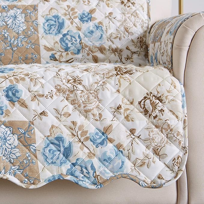 Great Bay Home Reversible Floral Patchwork Furniture Protector Scalloped Edge - Image 2