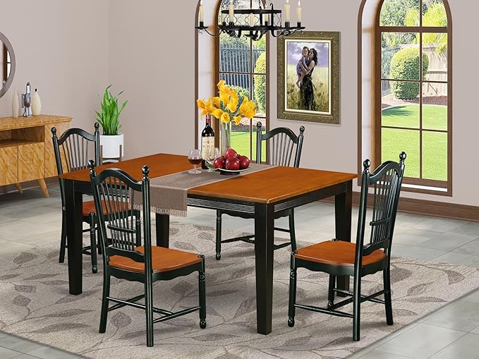 East West Furniture QUDO5-BCH-W 5 Piece Modern Dining Table Set Includes a - Image 2