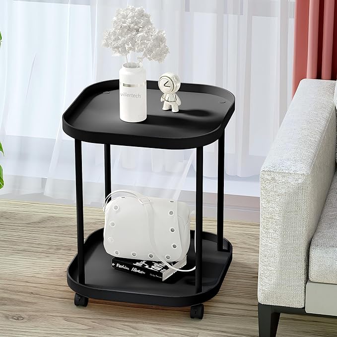 Side Table with Wheels, End Table Living Room Plastic Mobile Sofa Side Table - Image 4