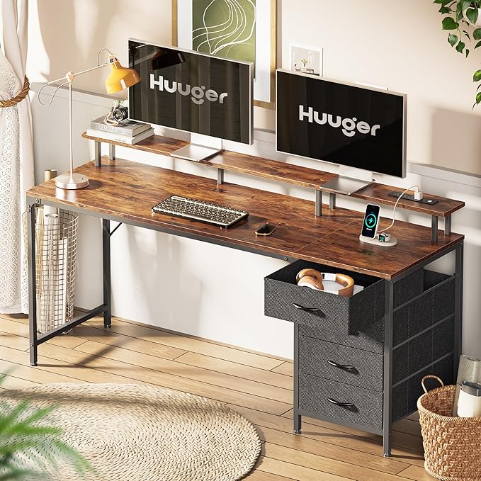 Huuger 63 Inch Rustic Brown Gaming & Office Computer Desk - Image 8