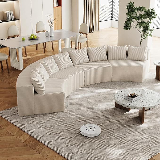 KEIKI Corduroy Curved Sectional Sofa, 4 Seater Symmetrical Modular Semi - Image 4