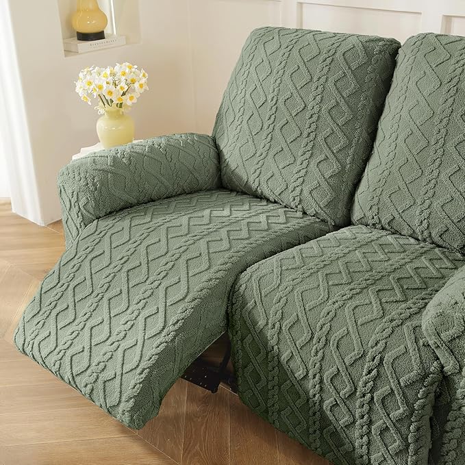 vctops 6 Pieces Geometric Jacquard Plush Recliner Loveseat Slipcovers Soft - Image 7
