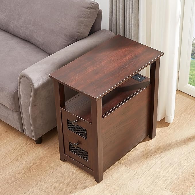Farmhouse XXL End Table with Charging Station, Narrow Side Table with USB Ports - Image 7