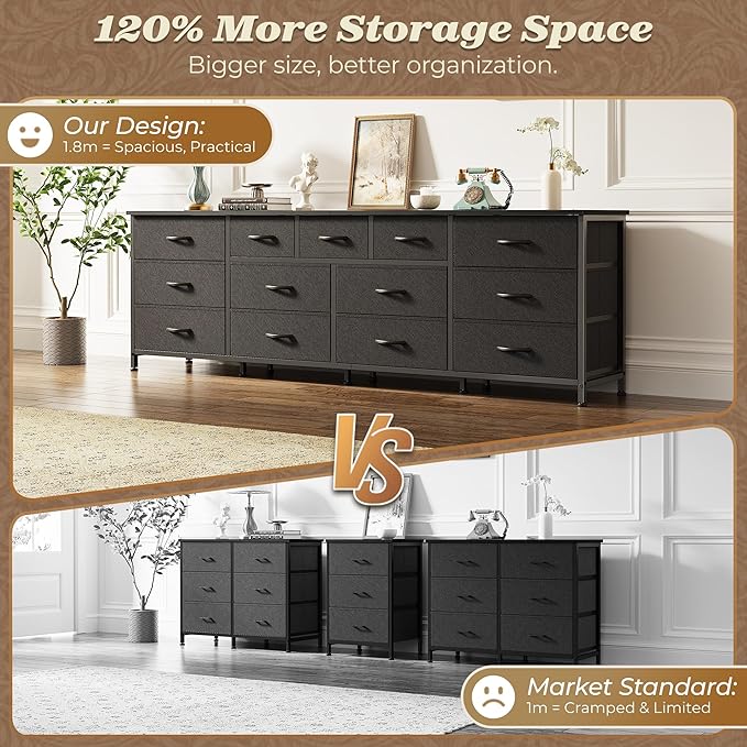Huuger 70 Inch Black Dresser for Bedroom, TV Stand for 65, 80 Inch TV, 13 - Image 4