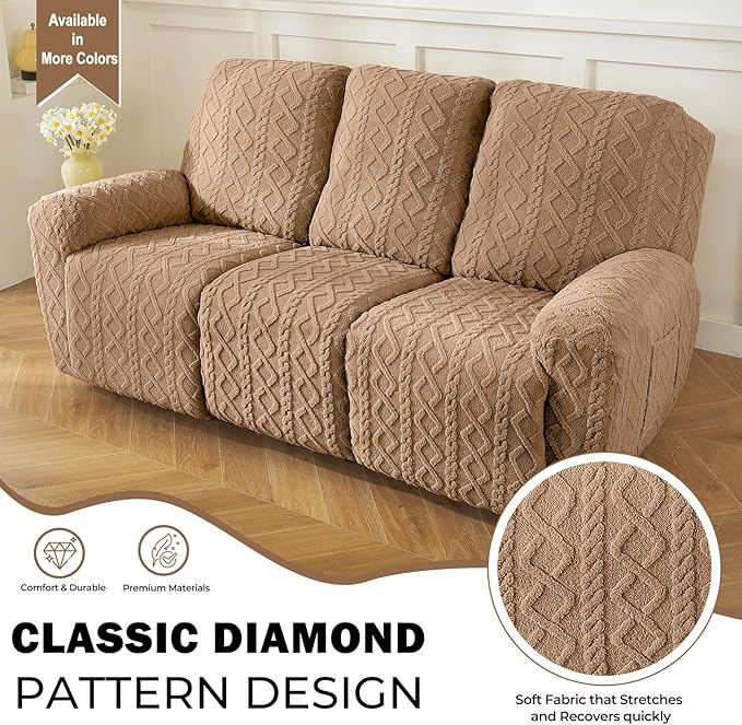 vctops 8 Pieces Geometric Jacquard Plush Recliner Sofa Covers Soft Fuzzy Fluffy - Image 3