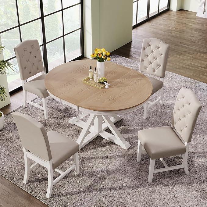 SogesPower 5-Piece Round Farmhouse Retro Dining Table Set - Image 2