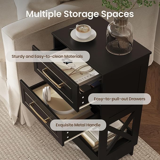 Tall Nightstand Set of 2 Side Table - Image 4