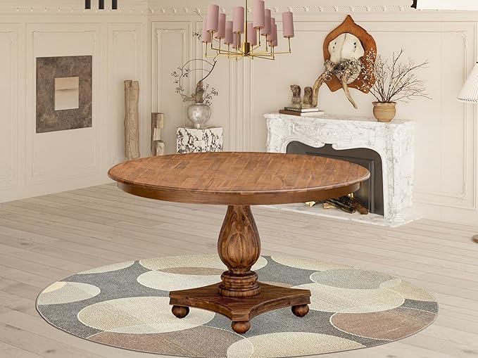 F52-0N-TP - Kitchen Table with Acacia Wood Round Tabletop, Antique Walnut Finish - Image 2